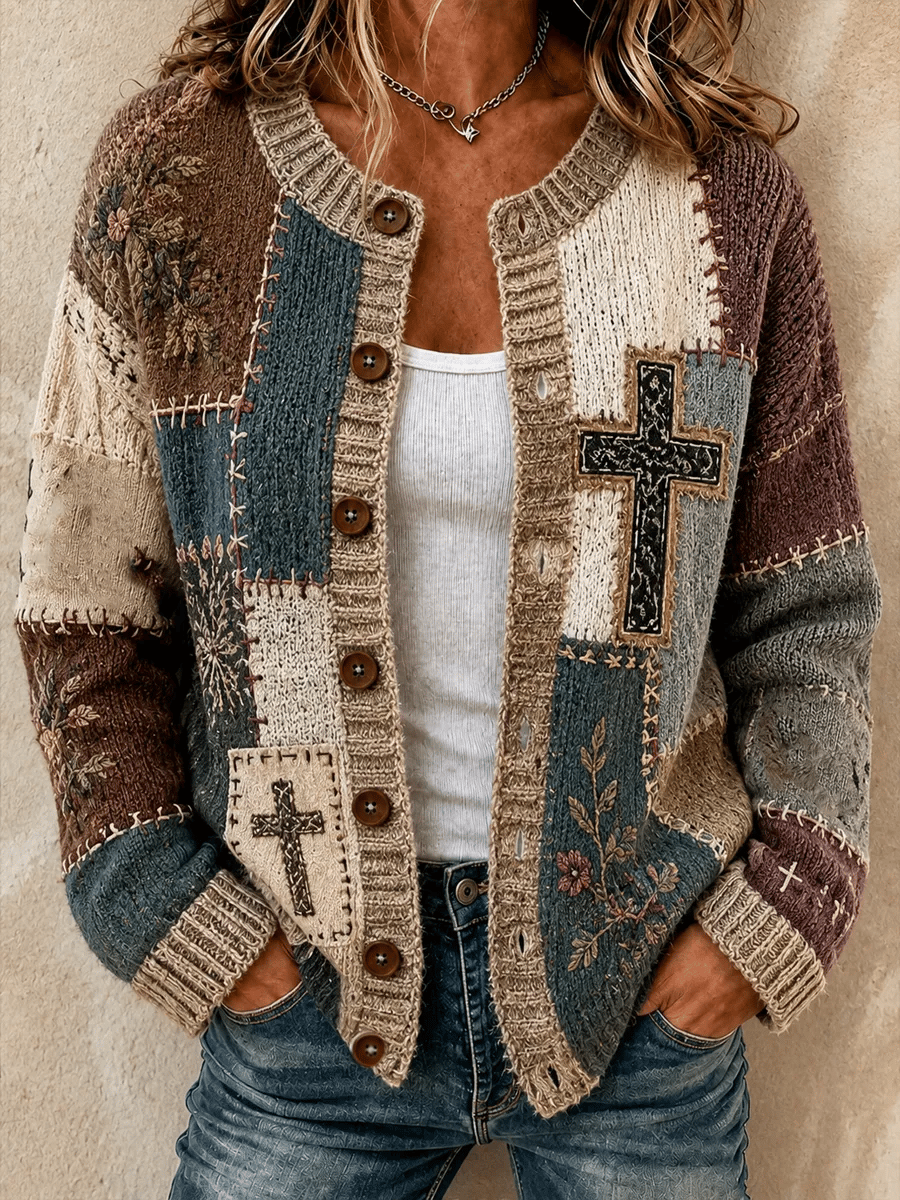 Women's Casual Printed Knit Cardigan