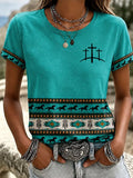Women's Western-Style Vintage Cross-Print Casual T-Shirt