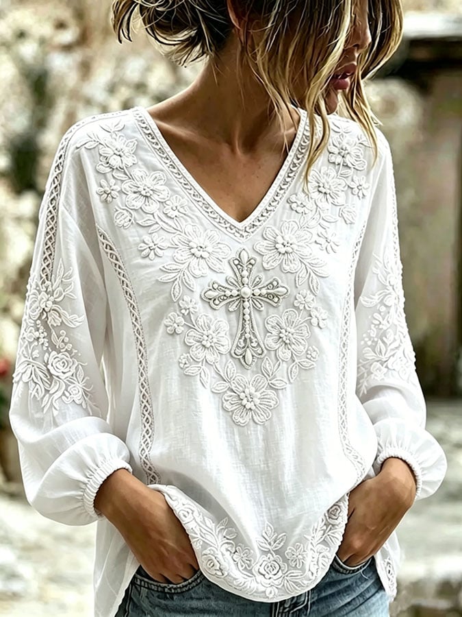 Women's Classy Scottish Thistle Art Celtic Print V Neck Top