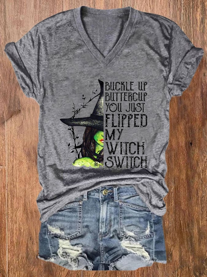 Women's Halloween Buckle Up Buttercup You Just Flipped My Witch Switch  Casual Tee