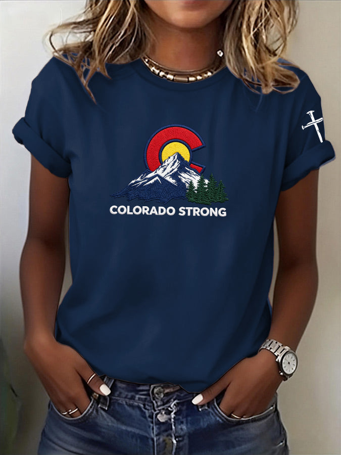 Women'S Casual COLORADO STRONG Mountain Fire Printed Round Neck Casual Short Sleeved T-Shirt