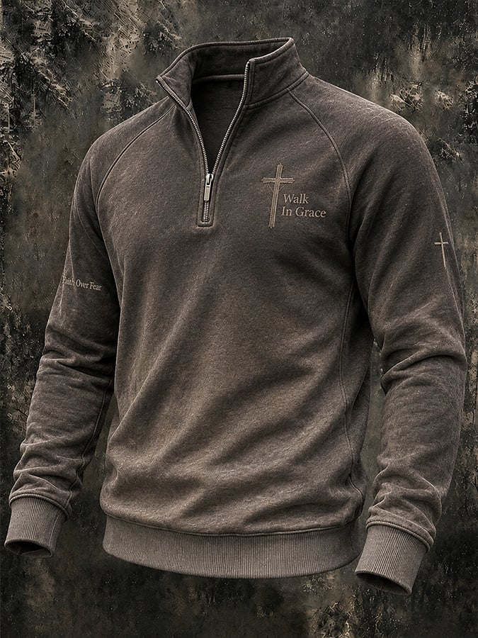 Men's Vintage Western Faith-Print Sweatshirt