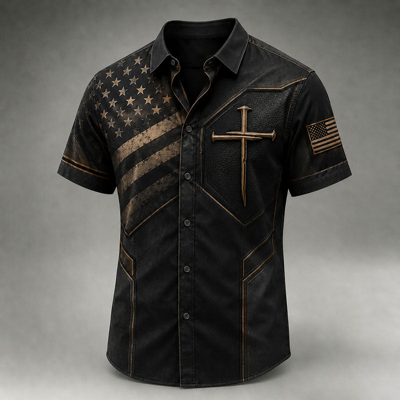 Men’s Black Bronze Faith Patriotic Tactical Short Sleeve Shirt
