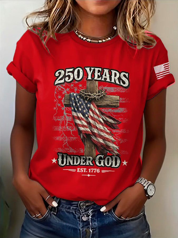 Women'S American Independence Day 250Th Anniversary Printed Round Neck Short Sleeve T-Shirt