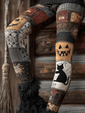 Women's Halloween Black Cat Style Comfortable Knitted Print Leggings