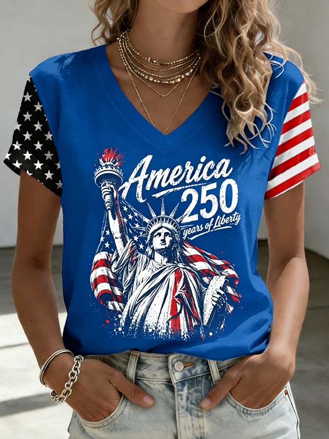 Women's American Flag Printed Casual T-shirt