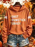 Retro Thanksgiving FDT Feast Drumstick Turkey Print Hoodie