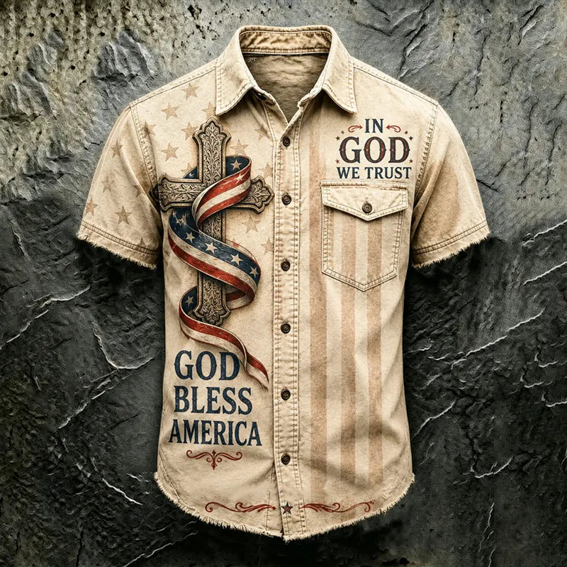 Men's Patriotic Faith Art Printed Casual Shirt