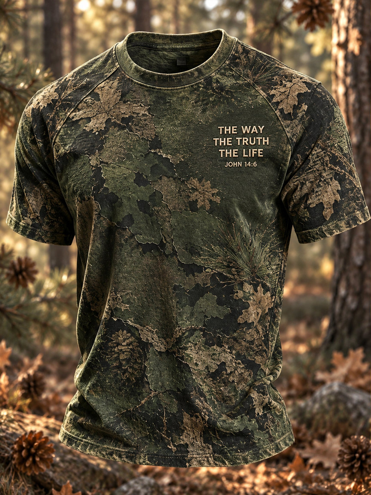 Men's Vintage Jungle Leaf Camo Print Crew-Neck Top