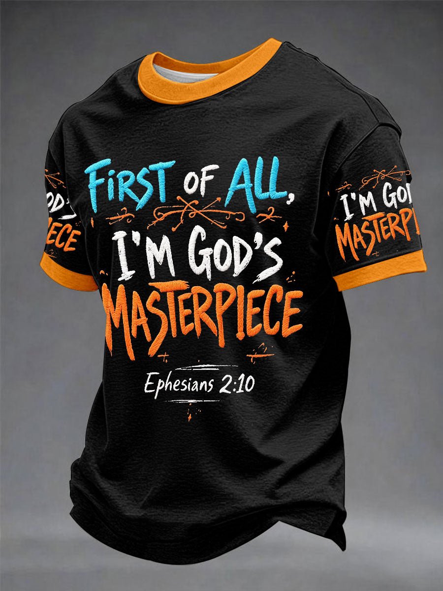 Men's "First Of All i'm God's Masterpiece" Printed Casual T-shirt