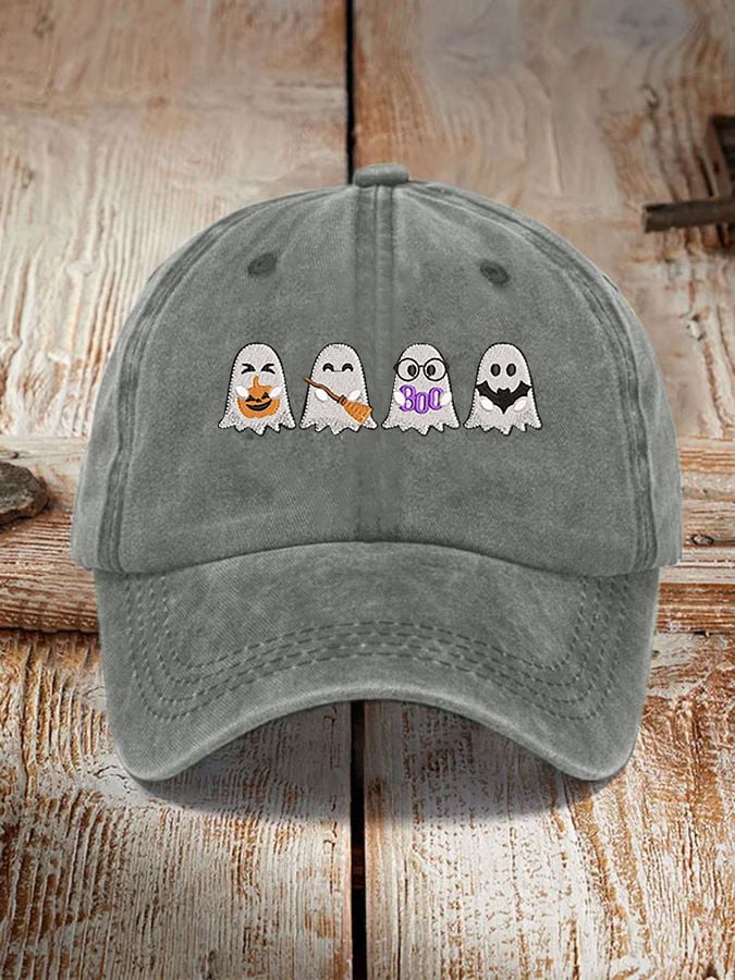 Unisex Halloween Boo Bat Broom Pumpkin Ghost Print Hat