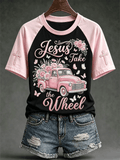 Women's faith-themed fun slogan pattern printed casual short-sleeve T-shirt