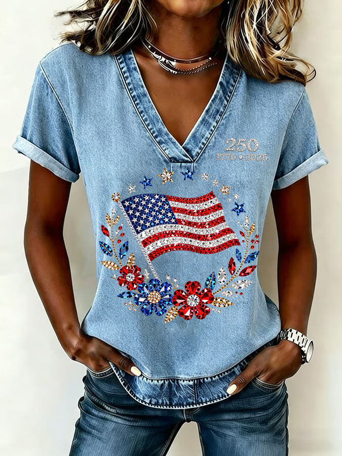 Women'S Flag Printed Casual Top