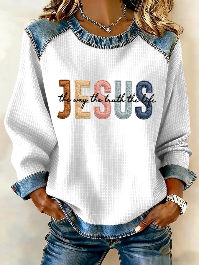 Women's casual waffle sweatshirt with three truths of Jesus