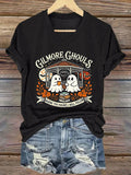 🔥HOT SALE🔥V-Neck Retro Gilmore Ghouls Where You Haunt, I Will Follow Print T-Shirt