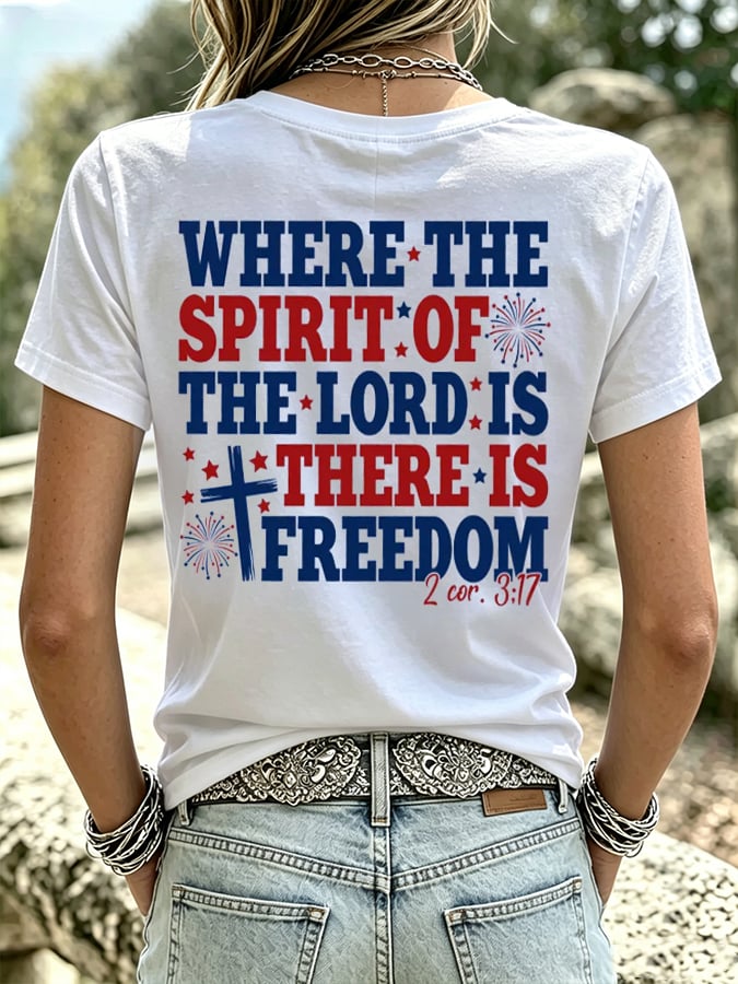 Women's Retro Where The Spirit Of The Lord Is, There Is Freedom Print T-shirt
