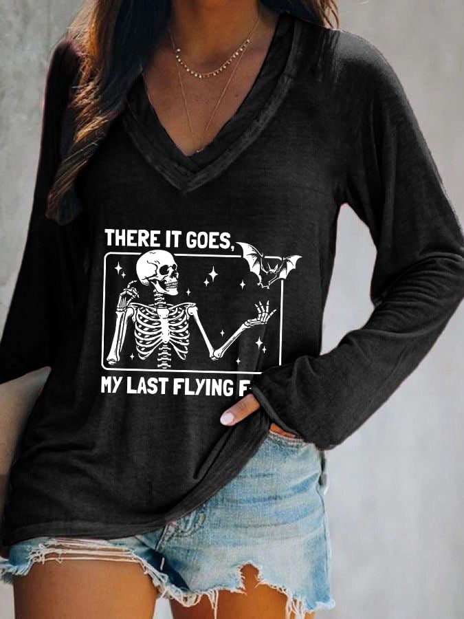 Women's Halloween There It Goes My Last Flying F*ck Print Casual T-Shirt
