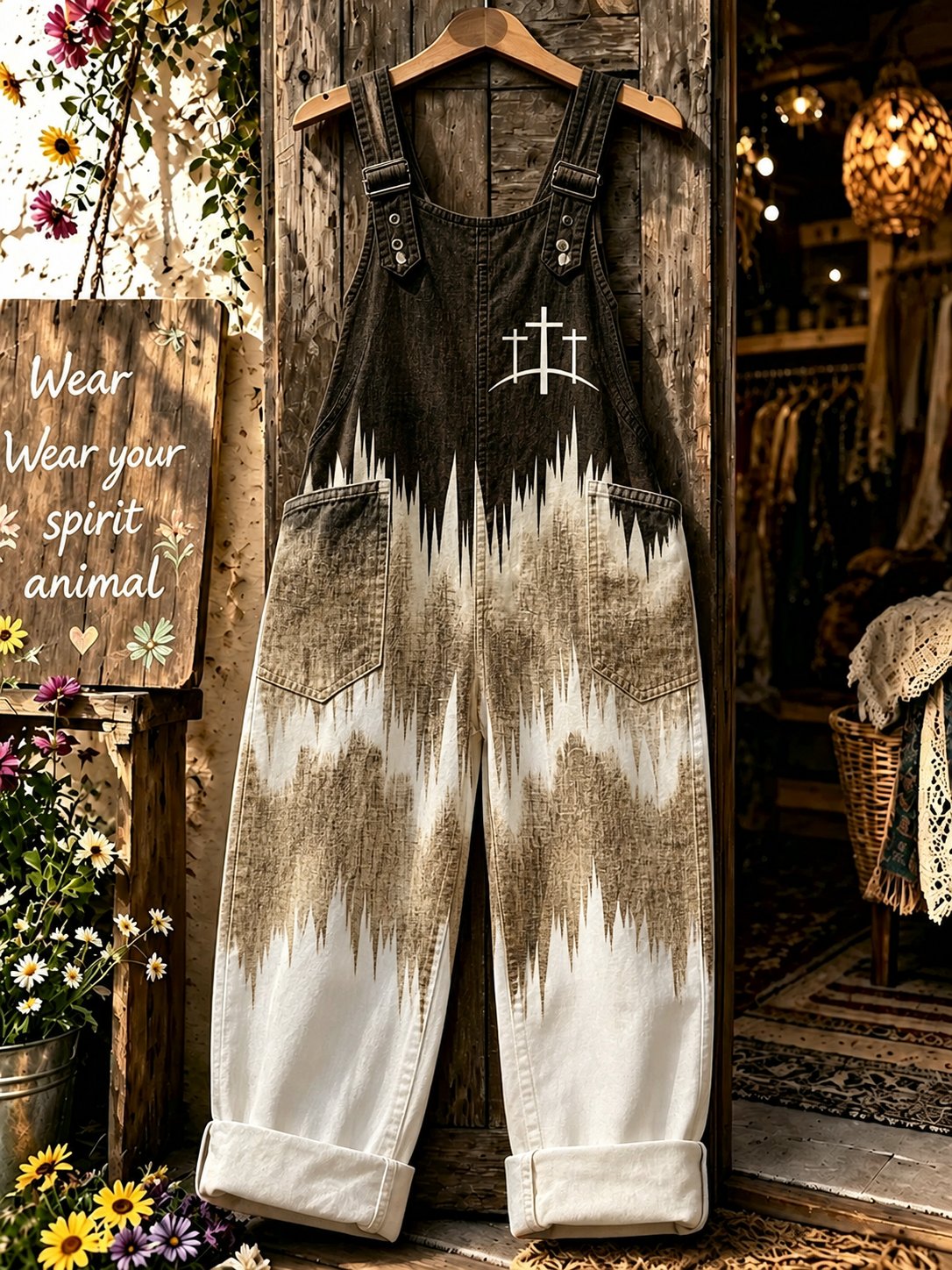 Women's Autumn Faith-Print Faux-Denim Jumpsuit