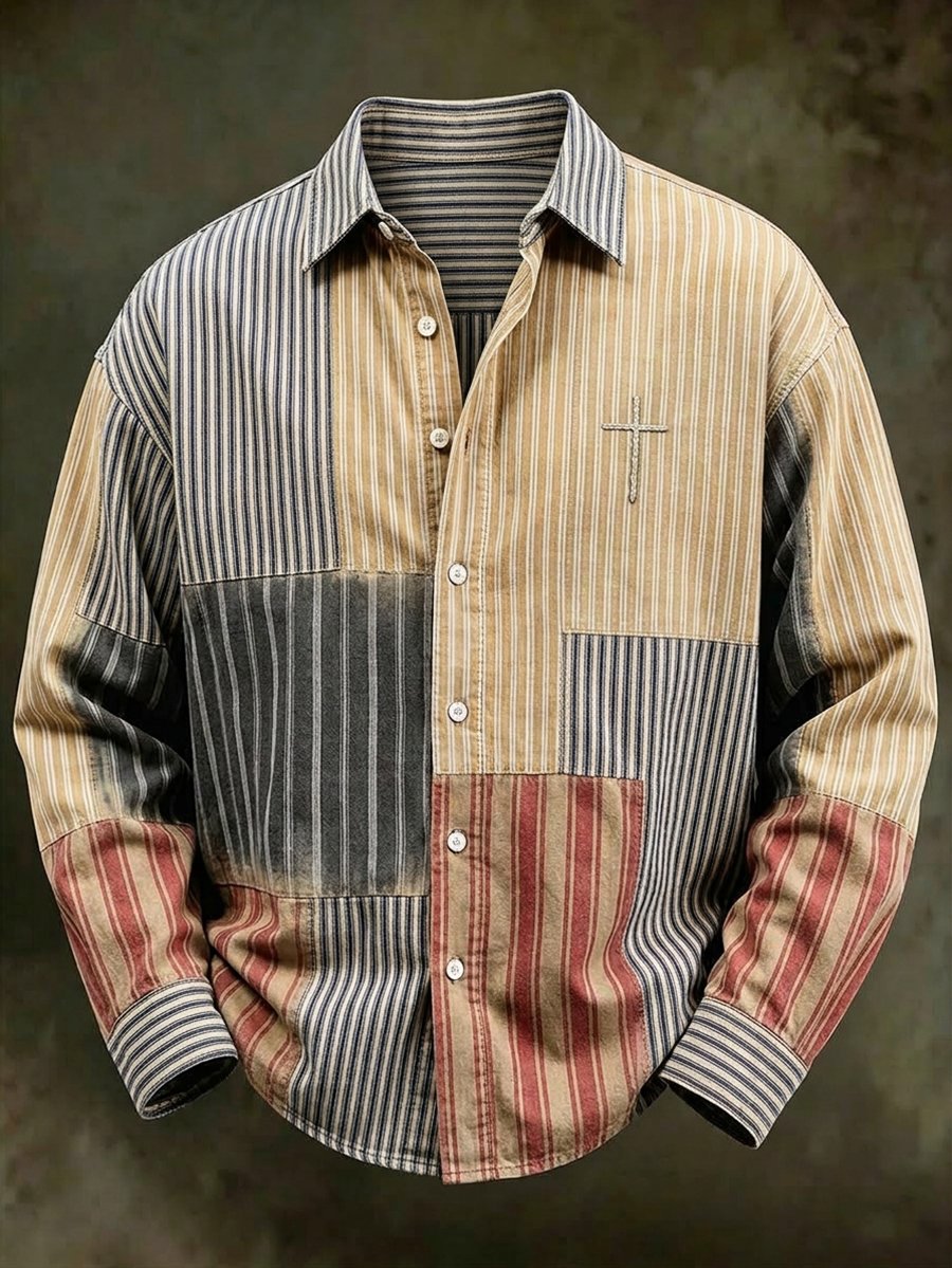 Men's Vintage Geometric Faith Long-Sleeve Shirt