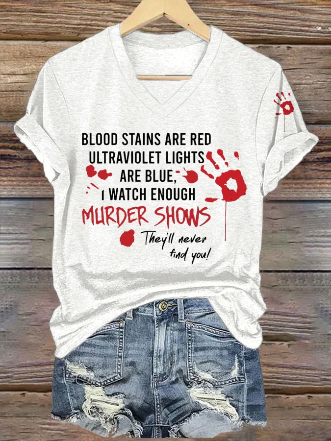 Women's Blood Print V-Neck T-Shirt