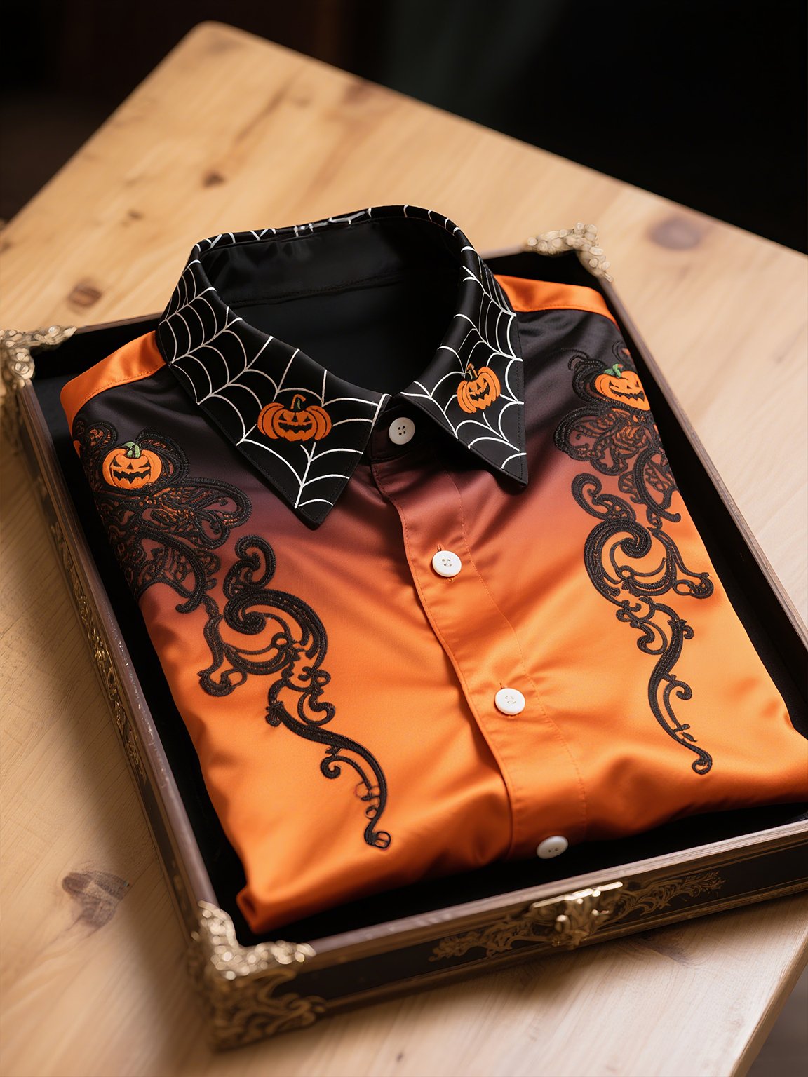 Men's Satin Luxe Halloween Long Sleeve Button Down Shirt
