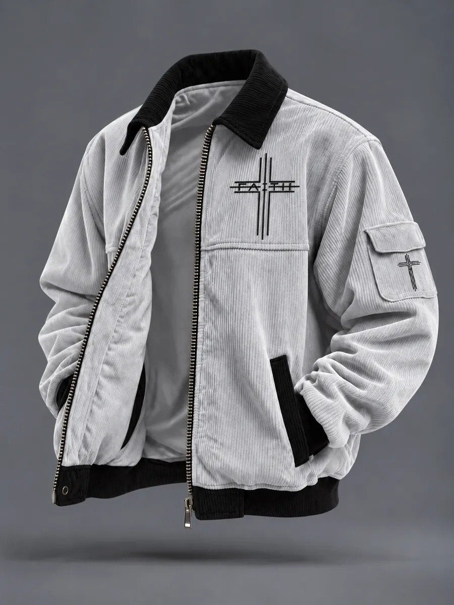 Men's Faith Printed Corduroy Casual Jacket