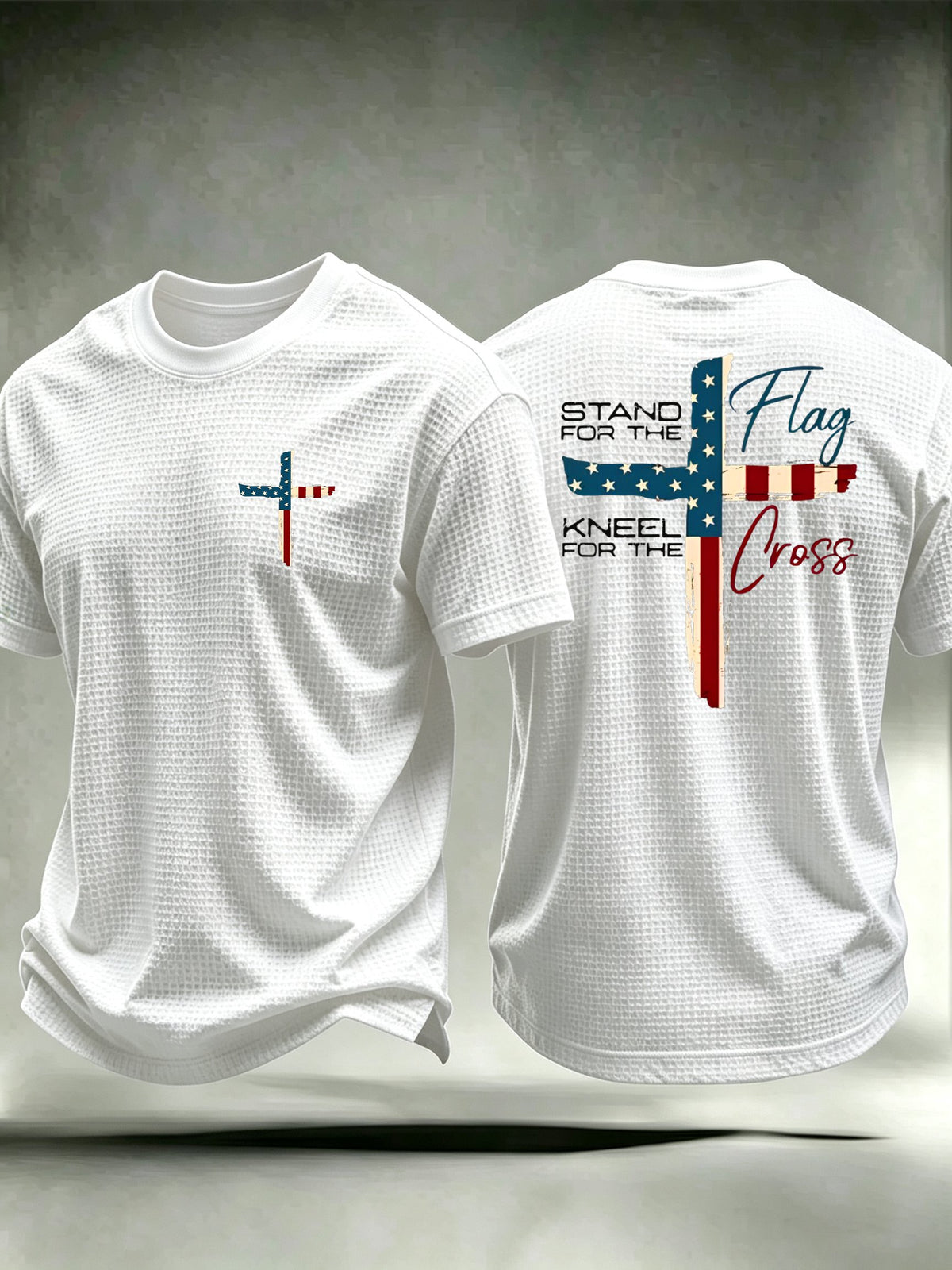 Men's  “Faith” Stand For The Flag Kneel For The Cross waffle knit T-shirts