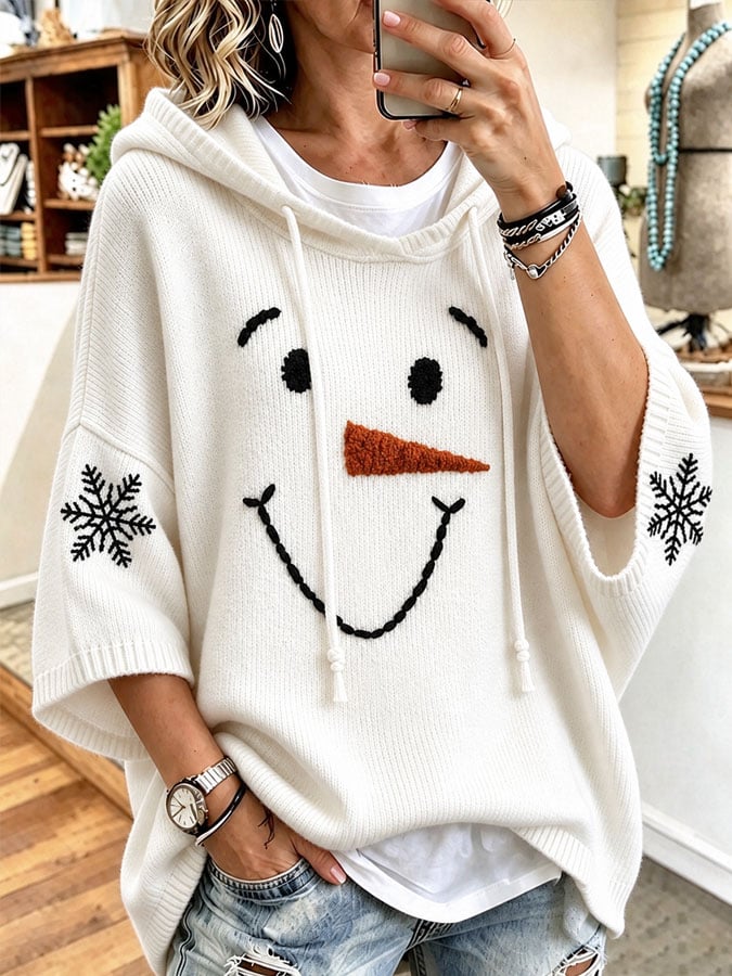 Women's Casual Loose-Fit Sweatshirt with Christmas Snowman Print