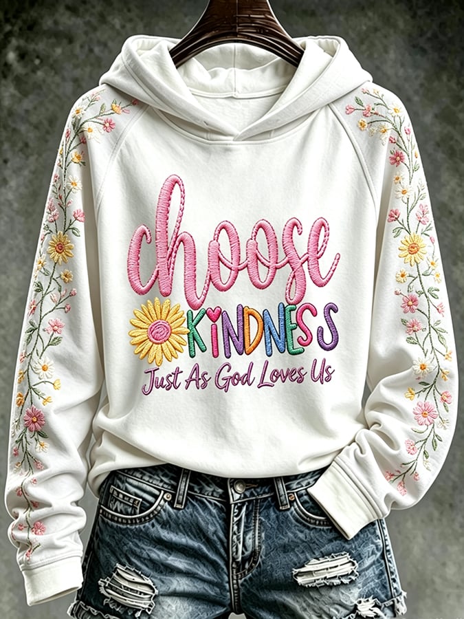 Women's  Retro Choose Kindness, Just As God Loves Us Faith Print Top