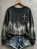 Women's Casual "Faith" Cross-Print Sweatshirt