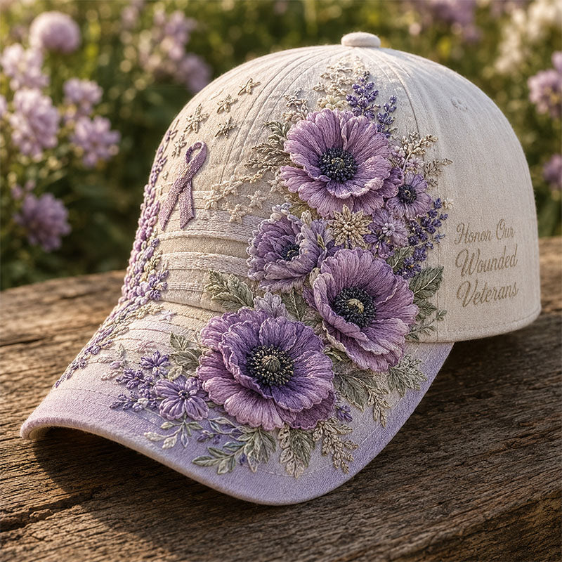 Honor Our Wounded Veterans Purple Poppy Baseball Cap