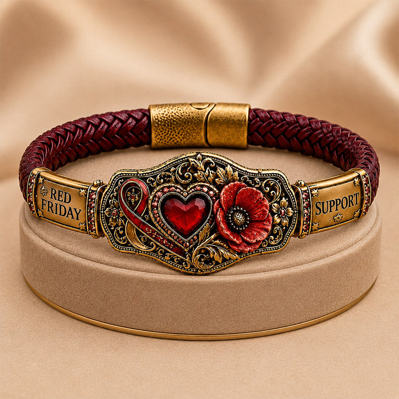 Vintage Red Heart & Poppy Bracelet