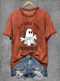 Women's Halloween Funny I Found This Humerus Boos Print T-Shirt