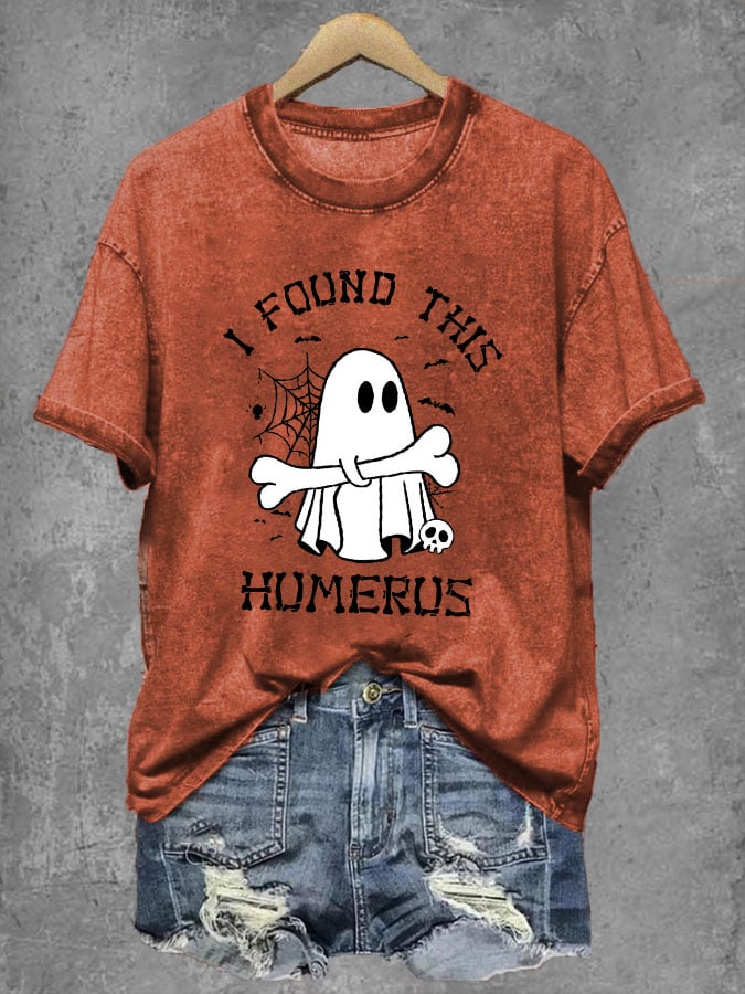 Women's Halloween Funny I Found This Humerus Boos Print T-Shirt