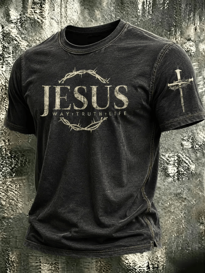 Men's Retro Jesus Printed Casual T-Shirt
