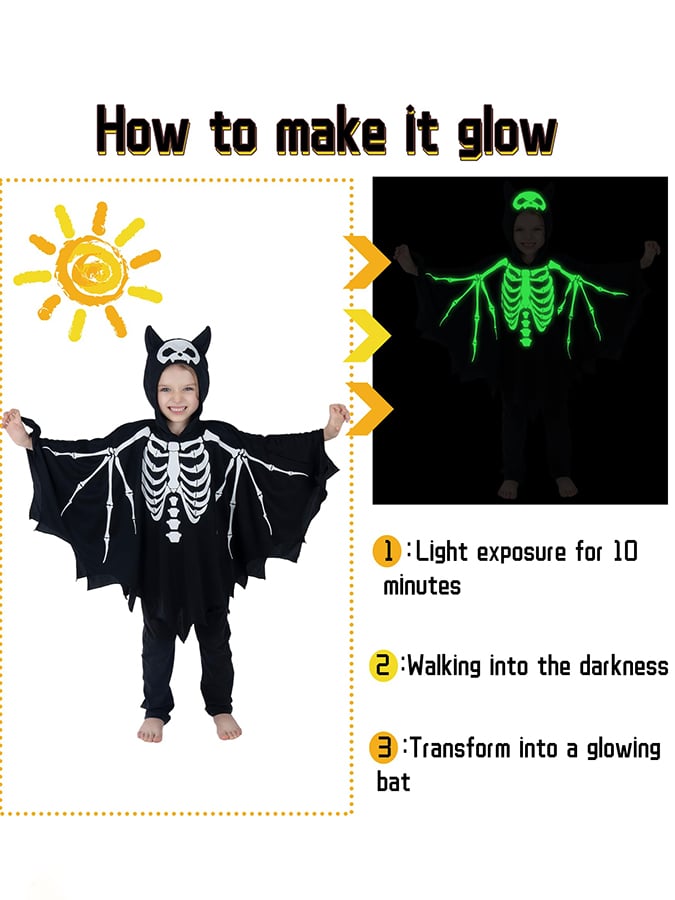 🔥HOT SALE🔥Boys and Girls Universal Bat Skull Luminous Halloween Hooded Cape