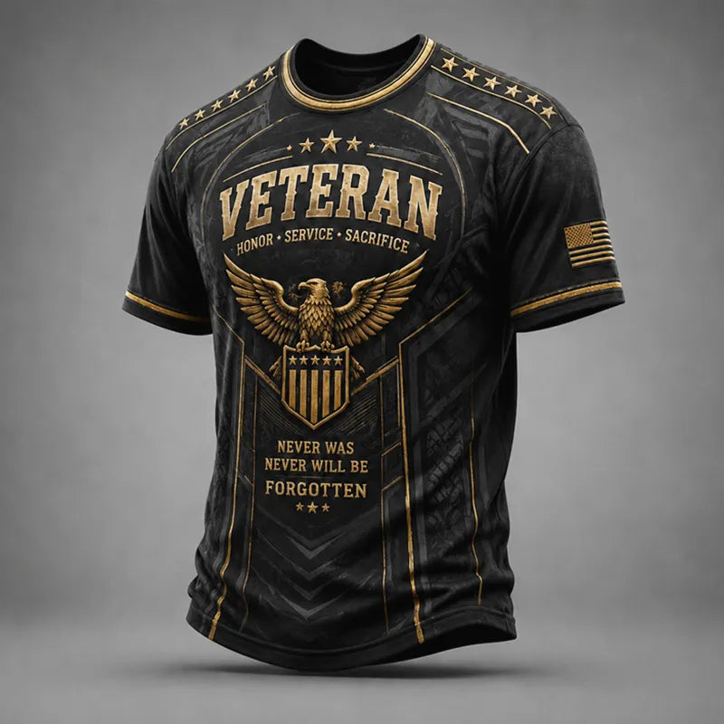 Men's Retro Veteran Art Print Casual T-Shirt